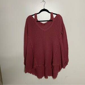 Free People Mauve Pink Knit Sweater Cold Shoulder Long Sleeve S